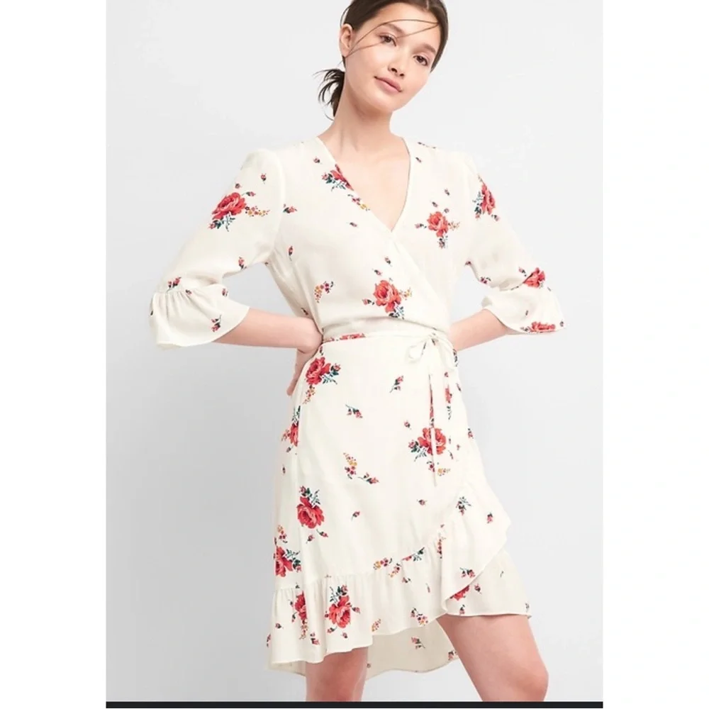 GAP Floral ruffle Wrap Mini Dress - White and Red L - Picture 13 of 15
